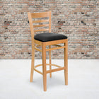Flash Furniture – Tabouret de bar/restaurant HERCULES en bois naturel, dossier à traverses horizontales, assise en vinyle noir-Siège rembourré en mousse épaisse de 2.5 pouces
