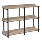 Monarch Specialties - 2218 Table D'Appoint 48 po L - Console Taupe Foncé/Metal Noir-Table console a 3 niveaux, avec dessus de table longue et rectangulaire avec 2 tablettes inferieures au fini faux bois taupe fonce