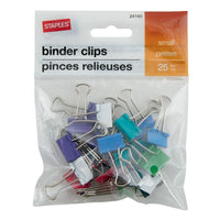 Staples - Pinces relieuses, petites, 3/4 po, couleurs mode variées, paquet de 25-Des pinces en métal robustes pour bien retenir les papiers