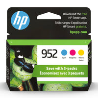 HP 952 Ens. 3 cartouches d'encre cyan, magenta et jaune d'origine (N9K27AN)-Les cartouches d'encre HP 952 sont compatibles avec : HP OfficeJet Pro 7720, 7730, 7740, 8210, 8216, 8702, 8710, 8715, 8720, 8725, 8730, 8740