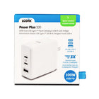 LOGiiX - Chargeur mural Power Plus 100W PD - Blanc-Dispose de 2 ports d'alimentation USB Type-C et 1 port USB-A à charge rapide