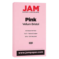 JAM Paper - Papier cartonné bristol de format tabloïde, fini vélin, 11 x 17 po, 67 lb, rose, 50 feuilles (16932848)-Couleur : Couverture rose de 67 lb