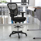 Flash Furniture Chaise de dessinateur ergonomique en maille noire à dossier mi-hauteur,  cadre noir-Base en nylon 5 étoiles à roulettes doubles