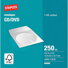 Staples - Enveloppes blanches pour CD/DVD, 4 7/8 po x 5 po, bte/250-4 7/8 po x 5 po