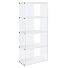 Monarch Specialties - 3289 60 po H Etagere - Blanc Lustre Avec Verre Trempe-Cette unité de rangement à 5 niveaux offre amplement d'espace avec 4 tablettes fixes à panneaux épais, fini blanc lustré sur tous les côtés
