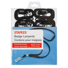 Staples - Courroie de badge avec attache détachable - Noir - Paquet de 10-Le cordon en nylon robuste de 17 po résiste à l'usure quotidienne