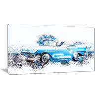 Designart – Voiture ancienne bleu pastel, imprimé sur toile (PT2660-32-16)-Impression