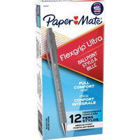 Papermate - Stylos à bille Flexgrip Ultra recyclés à pointe rétractable - 1,0 mm - noir - Paquet de 12-Fait de matière recyclée à 55 %