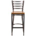 Tabouret de restaurant de la série HERCULES en métal à dossier échelle enduit transparent - siège en bois naturel-Ensemble de 2 tabourets de bar en métal pour la salle à manger