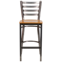 Tabouret de restaurant de la série HERCULES en métal à dossier échelle enduit transparent - siège en bois naturel-Ensemble de 2 tabourets de bar en métal pour la salle à manger
