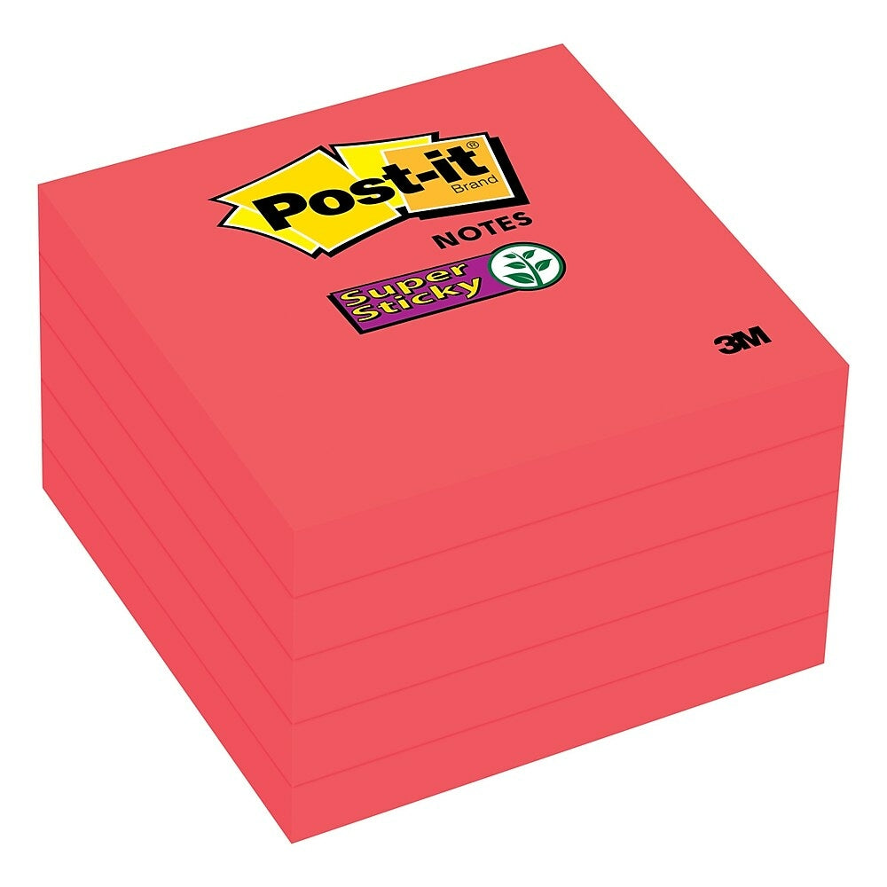 Post-it - Feuillets super collants repositionnables, 3 x 3 po, rouge  bonbon, paq./5 blocs, 350 feuilles (654-5SSCR-C)