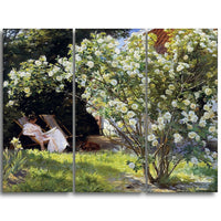 Designart – Imprimé sur toile, P.S. Kroyer assis dans la chaise de jardin, 3 panneaux, (PT5027-3P)-Imprimé