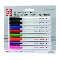 TRU RED - Marqueur  à effacement sec - Pointe Fine - Couleurs Variées - Paquet de 8-Écrivez et effacez sur tableaux blancs, en verre ou autres surfaces à effacement à sec