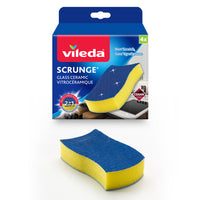 Vileda Éponge à récurer Scrunge Vitrocéramique - Paquet de 2-Éponge nettoyante 2-en-1 conçue pour la vitrocéramique - surface de récurage non abrasive d'un côté et tampon de finition en microfibre de l'autre