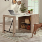 Sauder 55"W La Collection Dixon City Bureau - Finition Brushed Oak-  L'étagère réglable dans la bibliothèque offre un espace de rangement supplémentaire pour les classeurs et les fournitures
