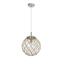 Elegant Designs Buoy Netted Nickel brossé Coastal Ocean Sea Glass Pendant with Natural Rope, Clear-Suspension lumineuse