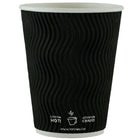 Gobelets à Double Paroi Ondulée (inclus Couvercle) - 12oz - Noir - Paquet de 100-Servez vos boissons chaudes et froides avec confiance