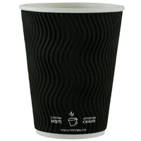 Gobelets à Double Paroi Ondulée (inclus Couvercle) - 12oz - Noir - Paquet de 100-Servez vos boissons chaudes et froides avec confiance