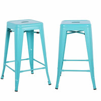 Plata Decor - Tolix 26"H Tabouret - Turquoise - paquet de 2-Tabouret de comptoir
