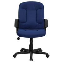 Flash Furniture - Chaise d’ordinateur à dossier mi-dos en tissu, accoudoirs fixes, bleu marine-Chaise de bureau contemporaine