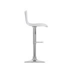 CorLivingMC – Tabouret de bar ajustable à dossier haut incurvé, similicuir blanc, ensemble de 2-Base et mécanisme d’élévation de style moderne en chrome
