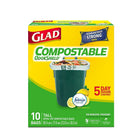 Glad - Sacs à compost biodégradables, grand format, parfum de citron, paq./10-Boîte de 10 sacs compostables Tall Glad 100 % compostables OdourShield, odeur de citron