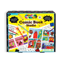 Smarts & Crafts - Atelier de bande dessinée-Comprend : 1 grande bande dessinée, 25,4 cm x 15,24 cm (10 po x 6 po), 1 petite bande dessinée, 15,24 cm x 12,7 cm (5 po x 6 po), 4 tampons encreurs, 12 marqueurs, 2 bâtons à tampons à 2 côtés, 1 stylo à pointe fine, 9 feuillets de lettres de l'alphabet et signes de ponctuation autocollants, 1 feuille à pochoirs, 1 feuillet d'instructions