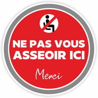 Eddie's - Ne pas vous asseoir ici - autocollant de distanciation sociale, 7,50 po de diamètre, vinyle-Des graphiques et des messages faciles à comprendre