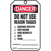 Étiquettes de sécurité, Danger; Do not use reason tagged, SAU618, 25/paquet-Langue : anglais