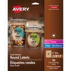 Avery – Étiquettes rondes imprimables jusqu'au bord laser/jet d'encre, kraft, permanentes, diamètre 3 po, paq./90 (22813)-Les étiquettes écologiques sont recyclables et sont fabriquées à 100 % de matières recyclées