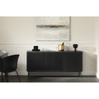 South Shore - Arlo - Buffet avec portes rainurées et tiroirs - Chêne cendré et Noir mat-Rangement efficace : avec trois tiroirs et un grand espace de rangement derrière ses deux portes, vous pouvez dire adieu au désordre. Chaque item y trouvera sa place.