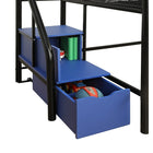 Lit mezzanine une place Junior avec marches incluant un espace de rangement - Noir-Peut accueillir un matelas à une place standard (vendu séparément). Assurez-vous d’utiliser un matelas d’une épaisseur minimale de 4 '' et maximale de 6 ''. Les enfants doivent être âgés d’au moins 6 ans pour pouvoir utiliser le lit supérieur. Aucun sommier tapissier ou base supplémentaire n’est nécessaire.