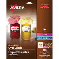 Avery 22804 Étiquettes ovales imprimables jusqu'au bord, permanentes, blanches, glacées, laser/jet d'encre, 1-1/2" x 2-1/2"-1