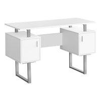 Monarch Specialties - 7605 Bureau 48 po L - Metal Argent/Blanc-Un bureau d'ordinateur contemporain de style milieu du siècle avec beaucoup d'espace pour un ordinateur de bureau ou un ordinateur portable, soutenu par de solides pieds en métal argenté en forme de U
