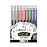 Zebra − Sarasa Clip Decoshine Stylo gel − couleurs assorties − paquet de 9-Pointe fine de 5 mm avec écriture fluide