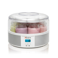 Euro Cuisine – Yaourtière numérique YM650 avec minuterie 15 heures + 7 bocaux de 6 oz avec couvercles, acier inoxydable-L'affichage numérique de la minuterie à DEL bleue de 15 heures émet un bip lorsque le yaourt est prêt