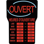 Royal Sovereign™ – Enseigne à DEL Ouvert avec les heures d'ouverture, français-Éclairage DEL brillant illuminant une enseigne en acrylique durable