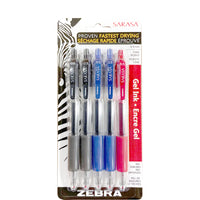 Zebra - Stylo gel Sarasa rétractable - 0,5 mm - Assorti - Paquet de 5  -Prise caoutchoutée souple sans latex