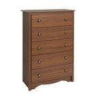 Prepac™ - Commode à 5 tiroirs, Monterey, cerisier-Dotée de bords supérieurs courbes, de moulures latérales, d'un panneau de base dentelé et de poignées solides en étain foncé