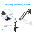 ShoppingAll - Support de moniteur à ressort à gaz simple avec 2 bras pivotants - Blanc-La tête VESA peut pivoter sur 360°, s'incliner de -85° à 90° et pivoter sur 180°, ce qui vous permet de régler l'angle et la position de manière flexible.