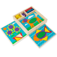 Blocs à motifs pour débutants Melissa & Doug, paquet de 15-Cinq planches à motifs en bois recto-verso avec dix motifs comportent des espaces en retrait pour un placement sécurisé des formes