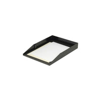 Korr – Plateau de bureau à chargement frontal de grand format, 1 compartiment, noir-Le plateau, permettant le rangement superposé par devant de documents format lettre, est fait de plastique robuste à grand impact