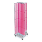 Azar Displays – Présentoir rotatif à panneaux perforés 4 côtés, base carrée à roulettes 16 x 60po, rose translucide (700422-PNK)-Comprend quatre panneaux et une bande porte-affiche en acrylique et repose sur une base carrée à roulettes de 26 larg. (po)