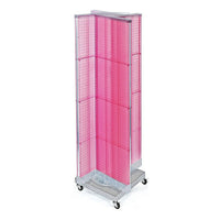 Azar Displays – Présentoir rotatif à panneaux perforés 4 côtés, base carrée à roulettes 16 x 60po, rose translucide (700422-PNK)-Comprend quatre panneaux et une bande porte-affiche en acrylique et repose sur une base carrée à roulettes de 26 larg. (po)