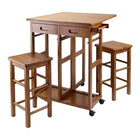 Winsome – Meuble compact avec 2 tabourets, carré, teck-Comprend une table à abattant et deux tabourets