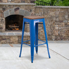 Flash Furniture - Tabouret de bar de 30 po haut en métal bleu sans dossier avec siège carré en bois-Conception sans dossier