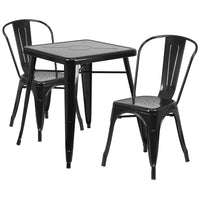 Flash Furniture – Ensemble avec table et 2 chaises empilables, intérieur/extérieur, métal, noir (CH31330230BK)-Ensemble de table et chaises