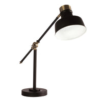 Lampe de bureau à DEL Balance Wellness Series OttLite - Noir avec des Accents de laiton Antique-Lampe de bureau à DEL en métal de style contrebalancé réglable avec port de chargement USB