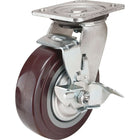 Kleton - Roulette, Pivotant Avec Frein, 6po (152,4 Mm), Polyuréthane, 850 Lb (385 Kg), paquet de 3-Dia. des trous de boulon 3/8po (9,52 mm)