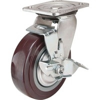 Kleton - Roulette, Pivotant Avec Frein, 6po (152,4 Mm), Polyuréthane, 850 Lb (385 Kg), paquet de 3-Dia. des trous de boulon 3/8po (9,52 mm)
